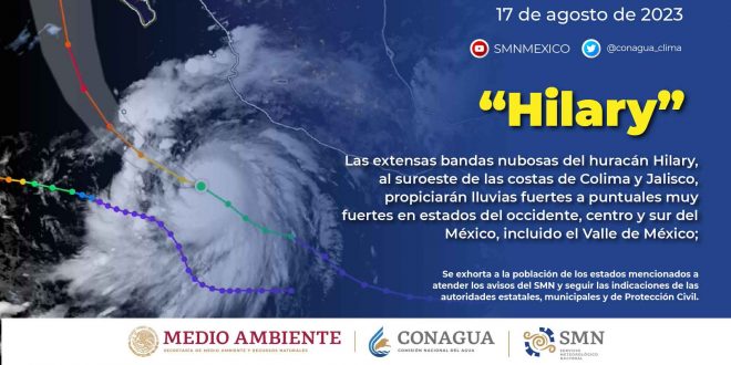 Huracán Hilary propiciará lluvias fuertes a puntuales muy fuertes en