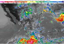 Lluvias muy fuertes con puntuales intensas (75 a 150 mm): Michoacán (oeste y suroeste). Temperaturas máximas de 35 a 40 °C