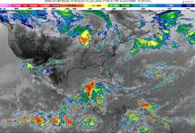 Intervalos de chubascos con lluvias puntuales fuertes (25 a 50 mm): Michoacán (este). Temperaturas máximas de 35 a 40 °C: (centro y oeste)