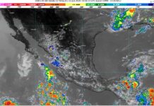 Intervalos de chubascos con lluvias puntuales fuertes (25 a 50 mm): Michoacán (norte y este). Temperaturas máximas de 35 a 40 °C