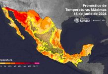 Intervalos de chubascos (5 a 25 mm). Temperaturas máximas de 40 a 45 °C: Michoacán (centro)