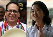 Con casi el 94% del escrutinio en Perú, el candidato izquierdista con el 50,012% de los votos, Keiko Fujimori, con el 49,988%
