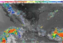 Chubascos con lluvias puntuales fuertes (50 a 75mm): Michoacán (este y sureste). Temperaturas máximas de 40 a 45 °C: Oeste