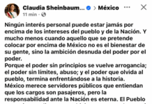Sheinbaum tras regreso de Rocha Moya al Gobierno de Sinaloa: “Ningún interés personal puede estar jamás por encima de los intereses de la Nación”