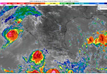 Chubascos con lluvias puntuales fuertes (25 a 50 mm): Michoacán (sur y suroeste)
