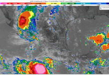 Lluvias intensas con puntuales torrenciales (150 a 250 mm): Michoacán (costa)