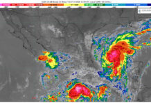 Lluvias fuertes con puntuales muy fuertes (50 a 75 mm): Michoacán (costa, centro y este)