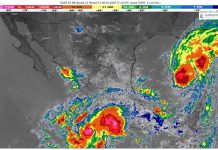 Lluvias fuertes con puntuales muy fuertes (50 a 75 mm): Michoacán (costa)