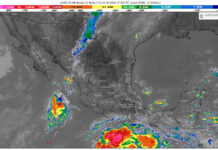 Chubascos con lluvias puntuales fuertes (25 a 50 mm): Michoacán (oeste, norte y este)