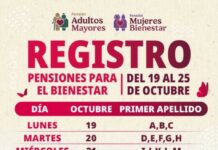 Del 19 al 25 de octubre, registro a Pensiones para Adultos Mayores y Mujeres Bienestar